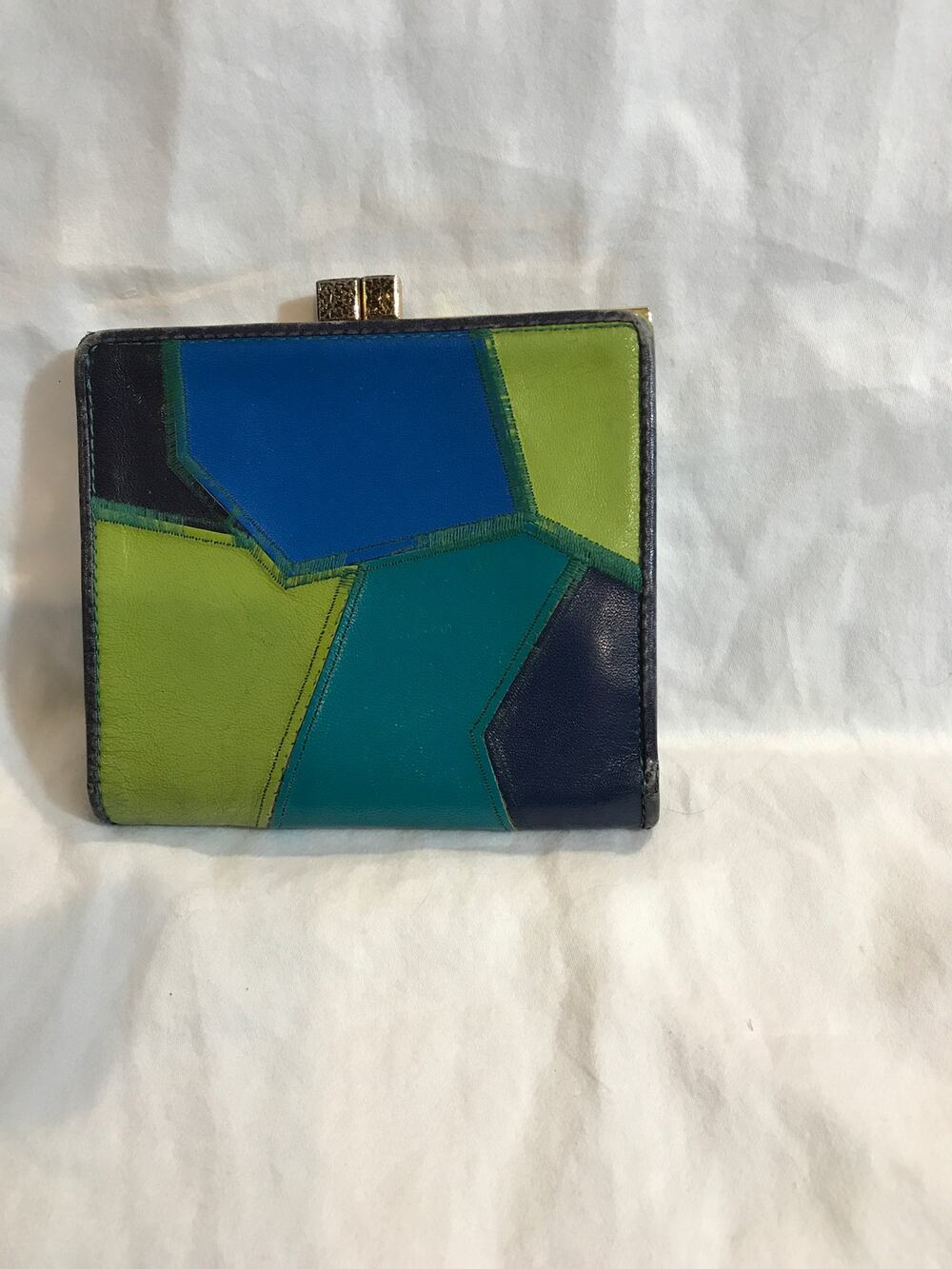 Yves St Laurent  Vintage Patchwork Leather Bifold Wallet with Kisslock RARE EUC